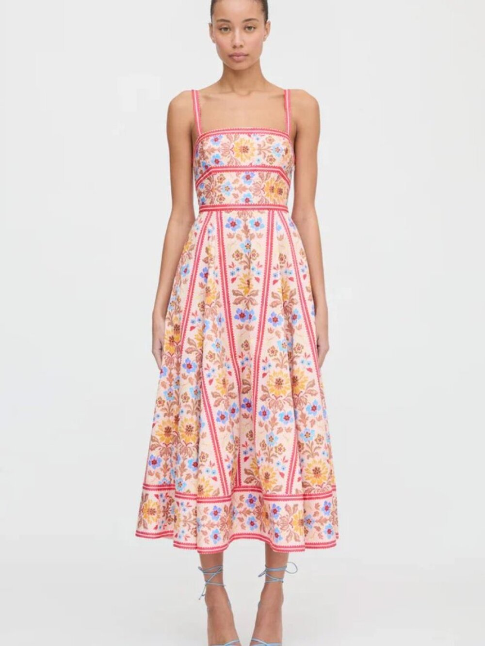 Hill House Home Margot Dress | Pink Floral Block Stripe | Midi | Sz Large